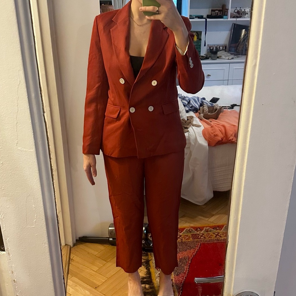 Sandro trouser suit brick red, size eu 38